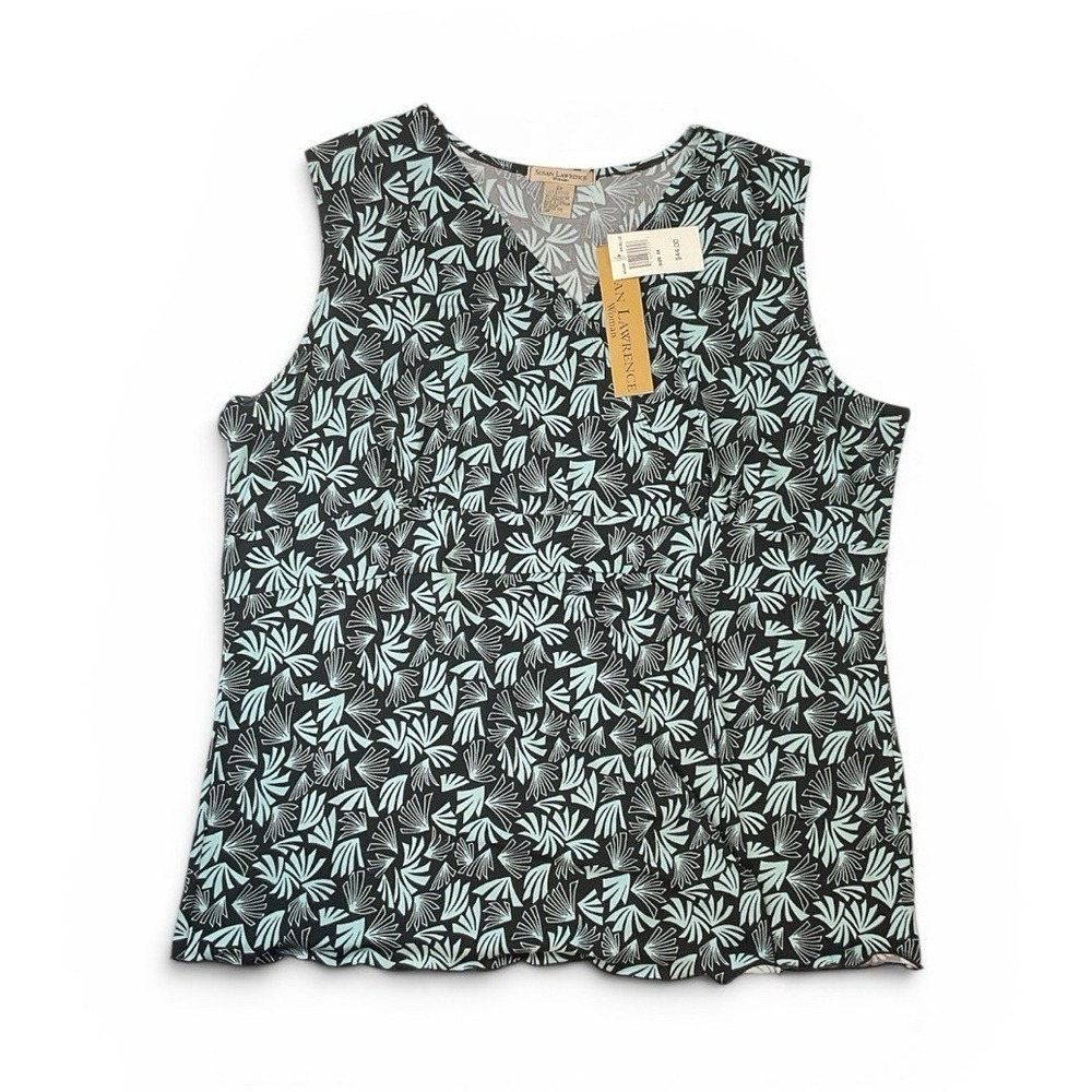 Susan Lawrence Women's 2X Plus Sleeveless Knit Floral Ruffle Stretch Blouse
